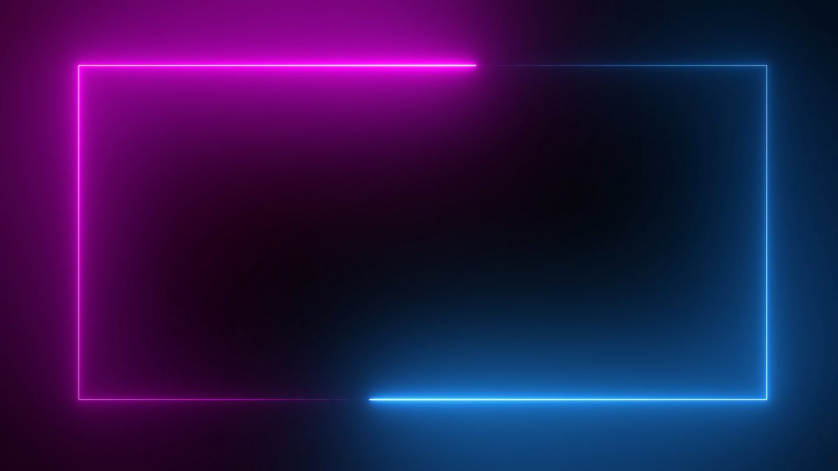 3D rendering of an abstract bright neon frame. Luminous neon line of a rectangular path. Web Background Laser Show