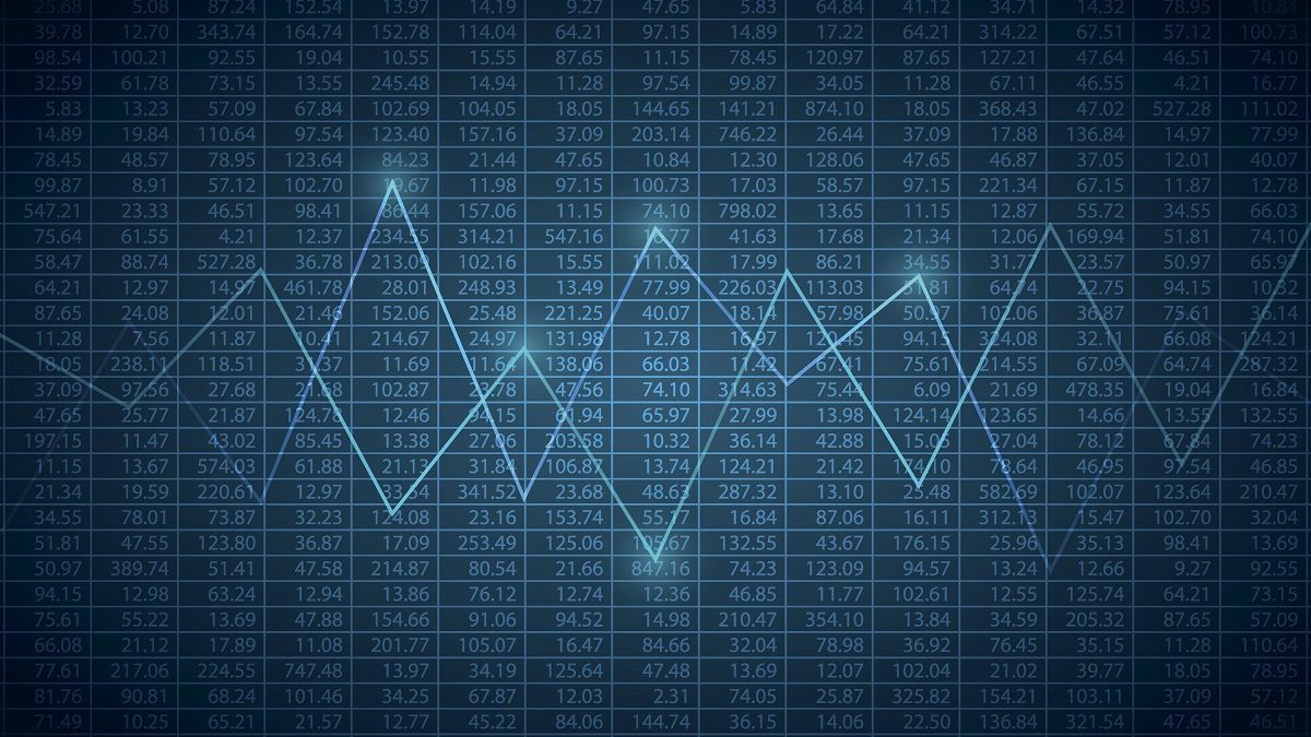 abstract Business chart with line graph and stock numbers on dark blue color background (vector)