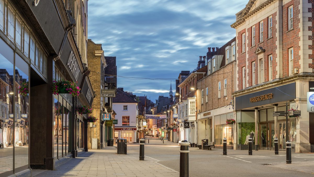 Winchester, UK. 25th June 2017. The streets of Winchester City centre are quiet at the end of the day on a warm Sunday evening.